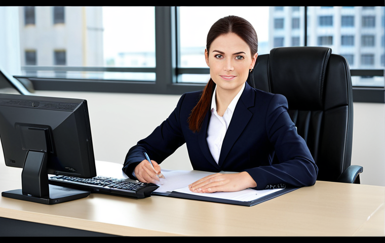 디지털 디톡스 실천법 - **Professional Businesswoman:** A professional businesswoman in a modest business suit, sitting at a...