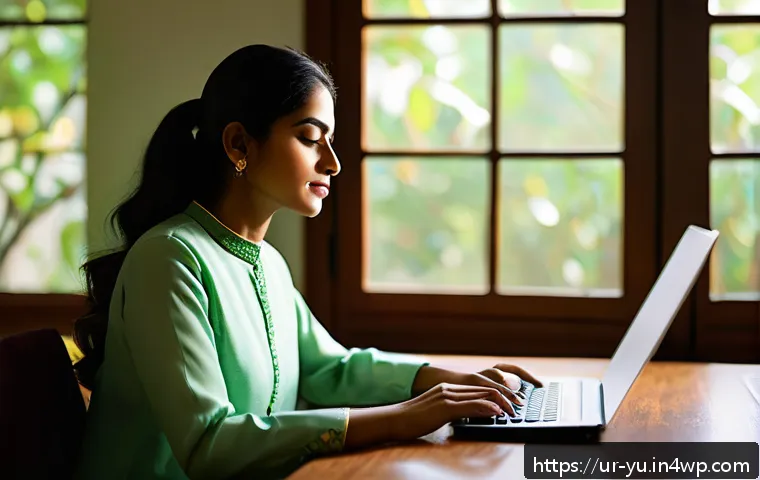 기술 피로 감소를 위한 시간 배분 전략 - A peaceful home office scene featuring a young South Asian woman in modest, comfortable clothing tak...