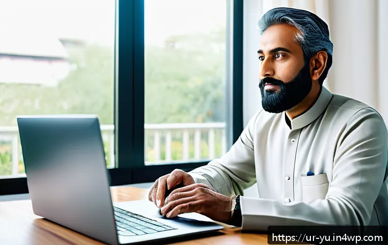 기술 피로를 예방하기 위한 일정 관리 - A peaceful home office scene featuring a middle-aged South Asian man with light beard and traditiona...