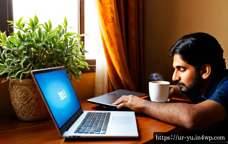 Home 13 기술 피로 극복을 위한 인사이트 공유 - Photorealistic home workspace in Lahore, a calm Urdu-speaking professional taking a restorative brea...